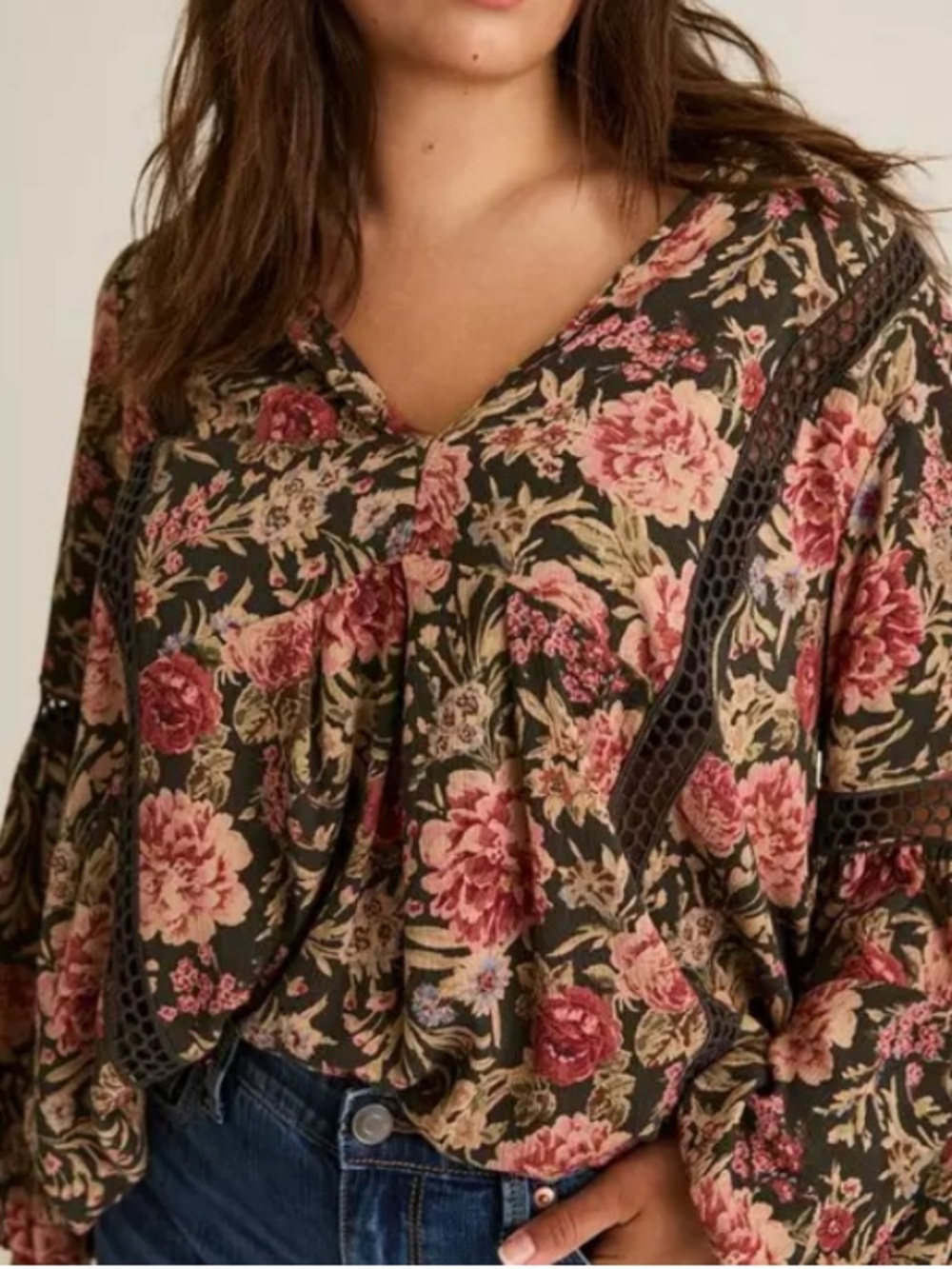 TORRID FESTIVAL AND Floral V-Neck Women’s Blouse in Black and Pink